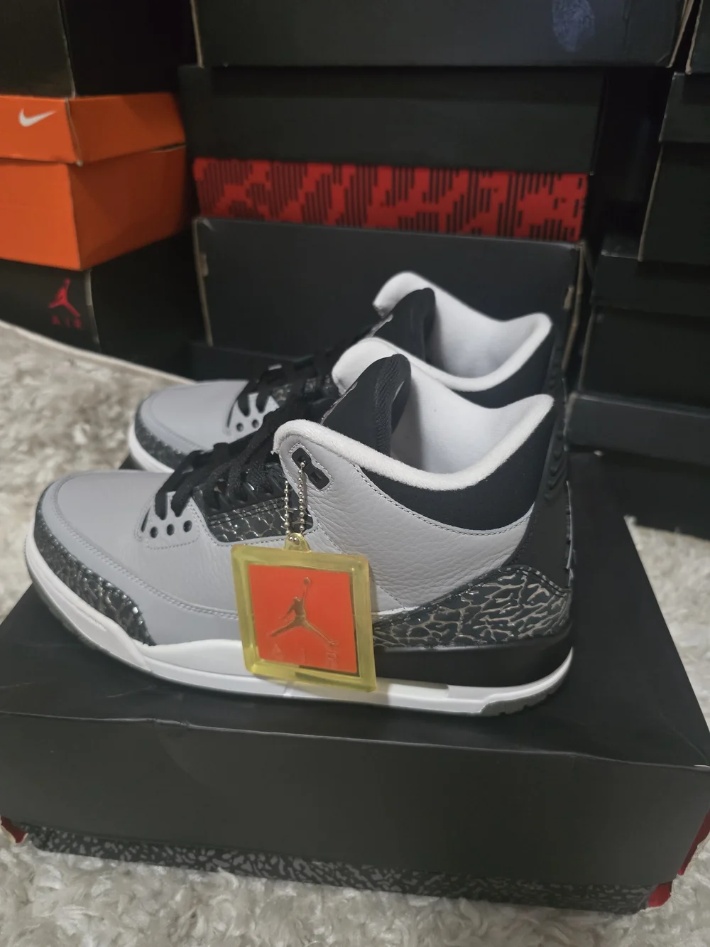 Jordan Retro 3 Shoes in Grey and Black with Elephant Print